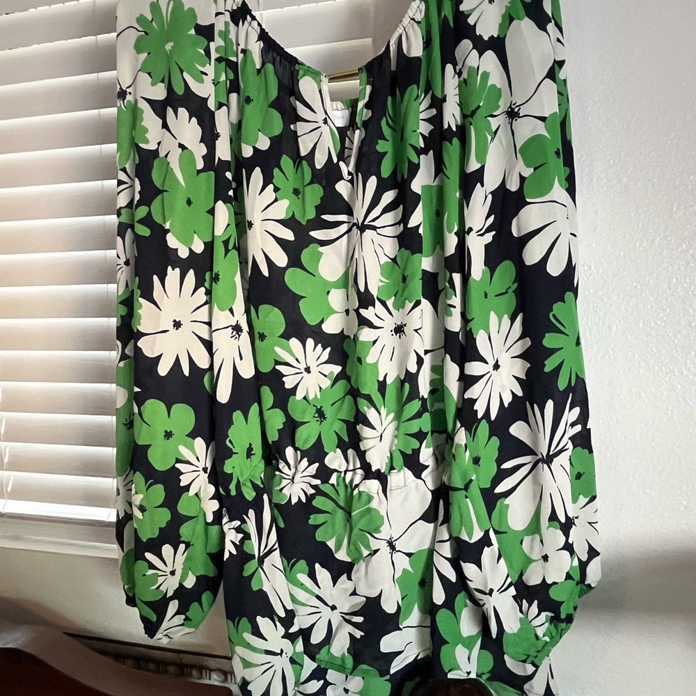 Charter Club Black and Green Floral Top